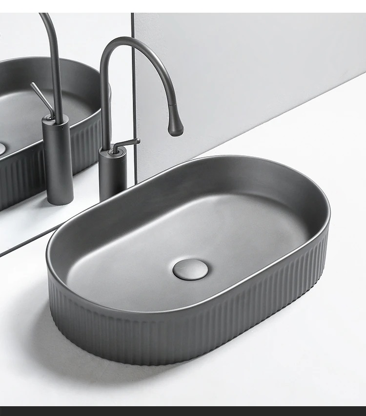 

Grey and black ceramic basin, wash sink household ceramic basin oval sink bathroom balcony cleaning tools