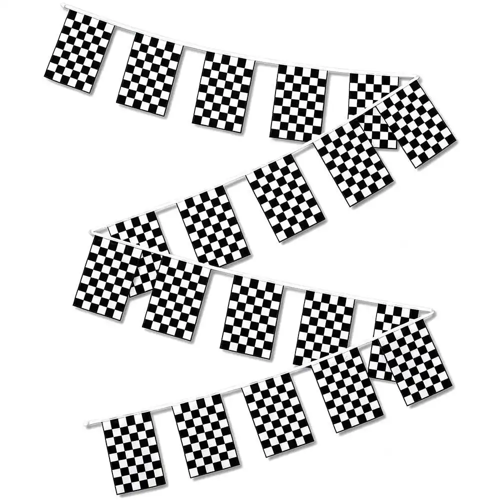 String Checkered Racing Flag 14x21cm Polyester Black White Chequered Printed 6M Home Party Auto Sport Car Event Decoration