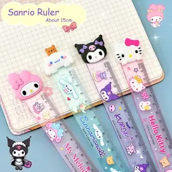 Sanrio linijka Kuromi Hello Kitty Cinnamoroll moja melodia Anime kreskówki dzieci uczniowie 15Cm linijka papeteria prezent losowy 1 szt