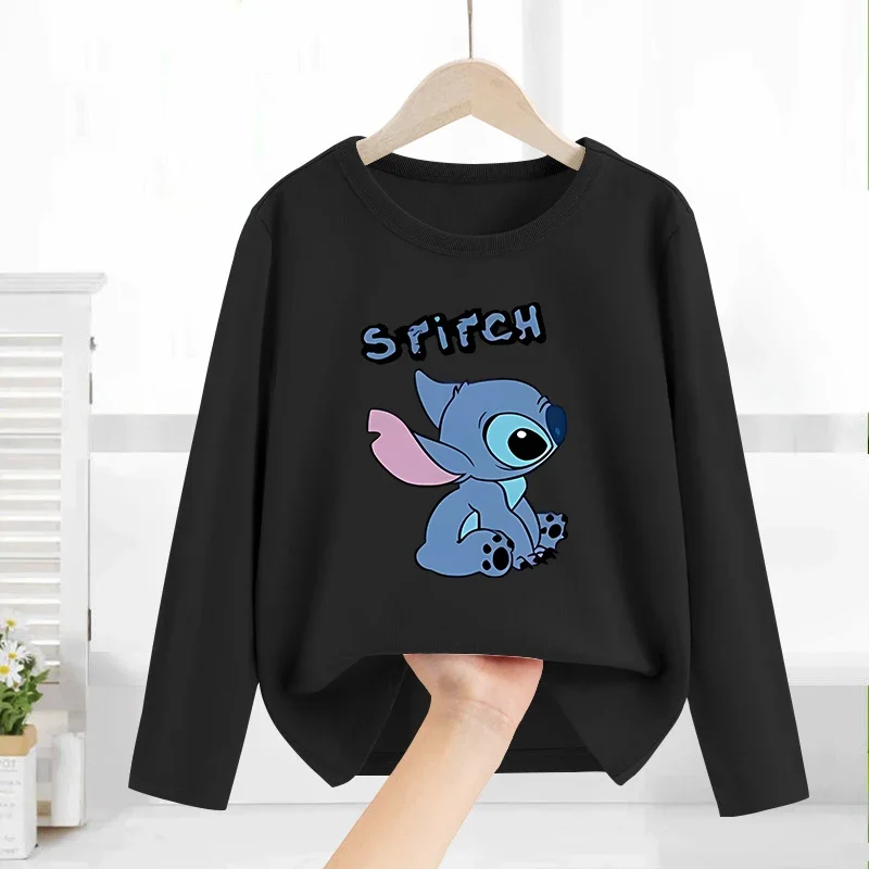 Disney Lilo&stitch Children T-shirt Cotton Tees Long Sleeve Base Coat Leisure Wear Boys Girls Cute Cartoon Tops Kids Clothes