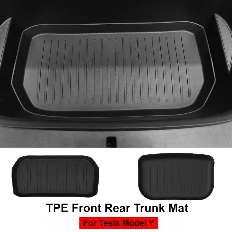 For Tesla Model Y 2021-2024 TPE Upgrade Front Storage Box Pads Car Rear Trunk Waterproof Protector Liner Trunk Tray Floor Mat