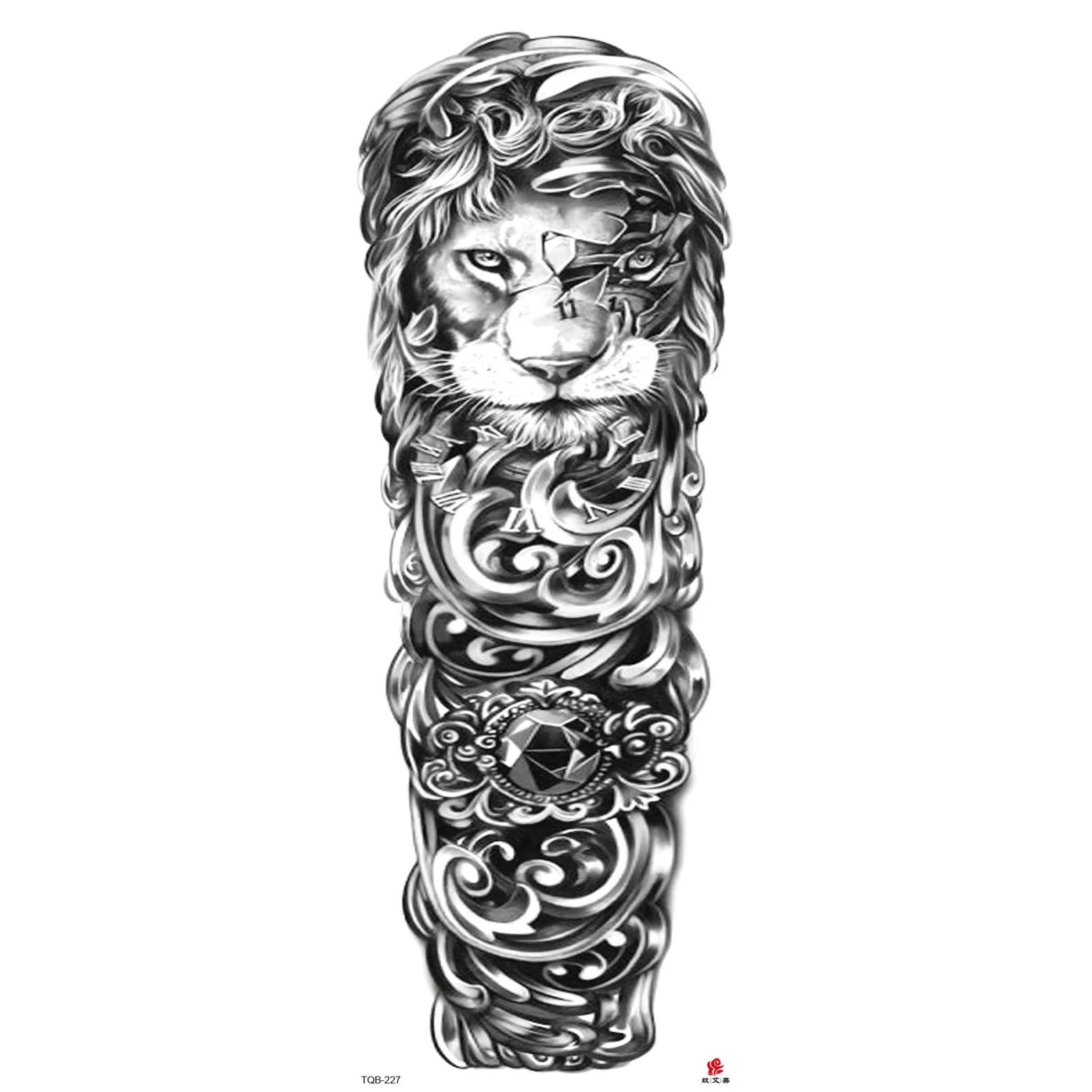 Full-arm Tattoo Stickers With The Crown Of The Virgin Of Jesus And Lion Waterproof Tattoo Stickers