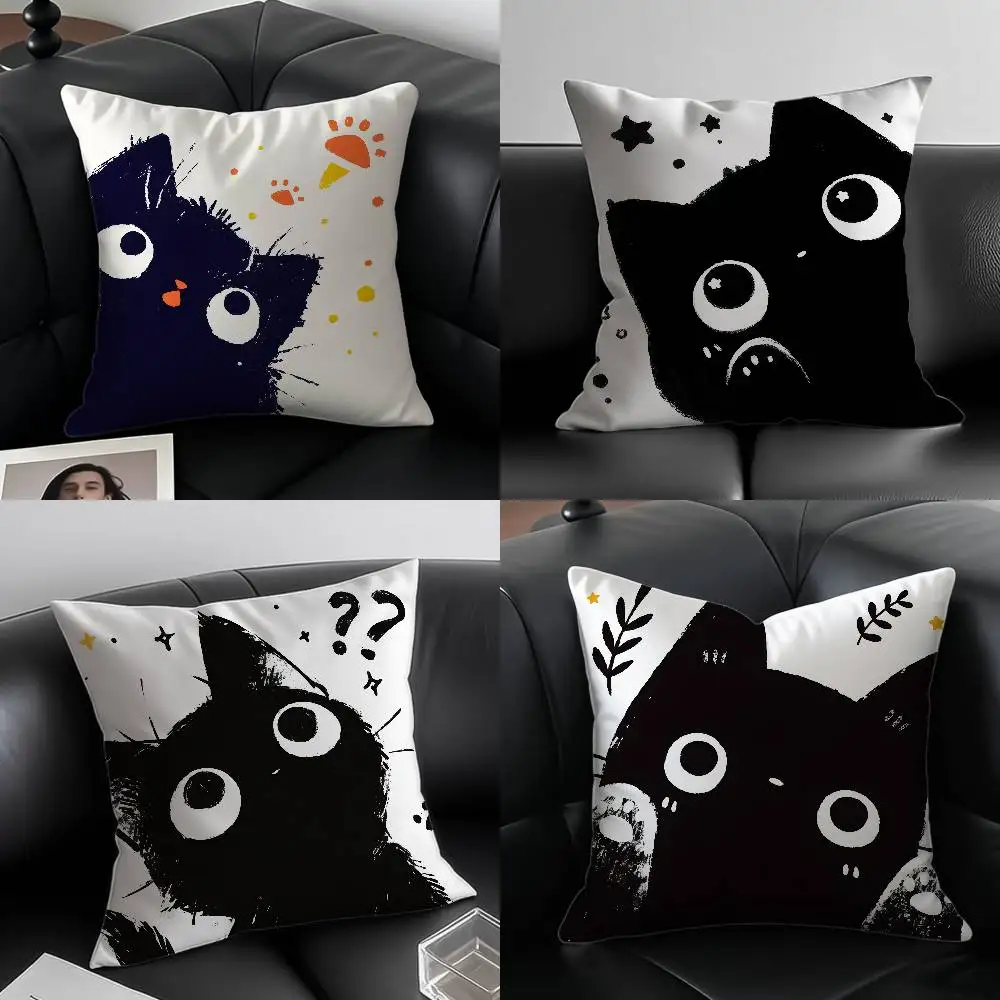 

Black Kitten Head Pillow Case Custom Printed Brushed Fleece Pillow, Baby Skin-Touch, Eco-Friendly Dye-Sublimation Cushion For Ho