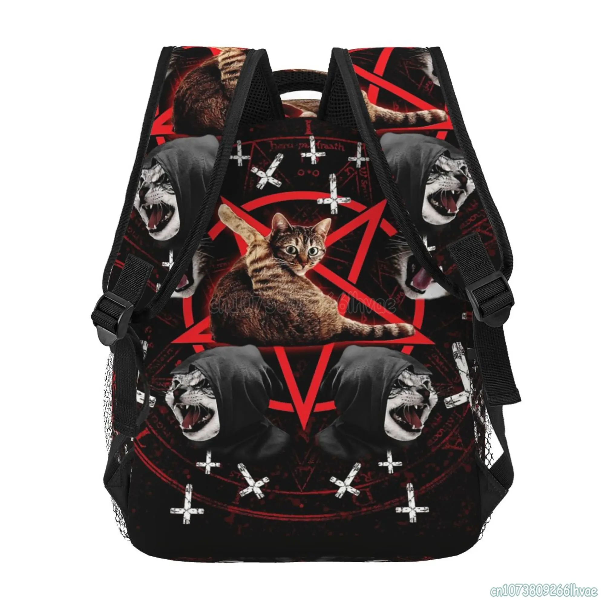 Pentagram Satanic Cats Death Black Metal Backpack Funny School Bookbags Lightweight Laptop Bag Travel Hiking Waterproof Daypack