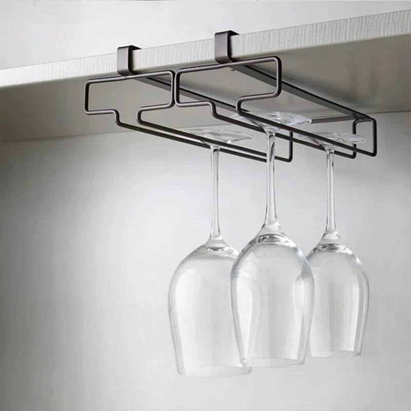 Wine Glasses Hanger Stemware Inverted Storage Shelf Wine Glass Holder Hanging Iron Rack Champagne Goblet Cup Under Cupboard