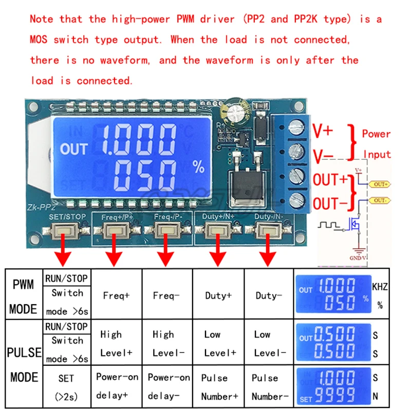 1Hz-150KHz Dual Mode LCD PWM Pulse Frequency Duty Cycle Module Signal Generator Driver Module for Motor Lamp Solenoid Valve load