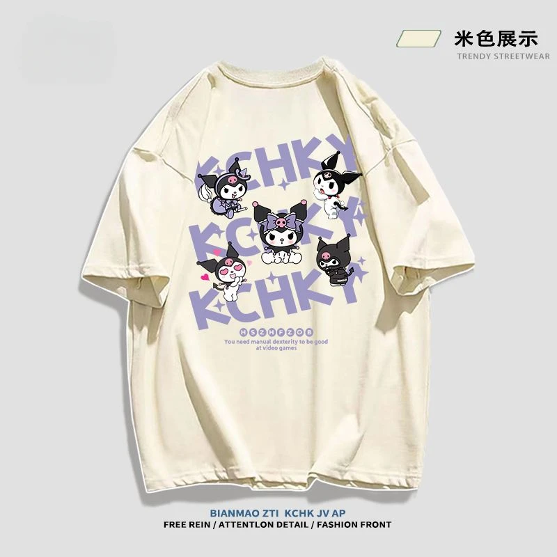 Camiseta de manga corta con estampado Digital 3D para mujer, camisa de Anime de dibujos animados Kuromi, 2024 algodón, tendencia callejera, novedad de verano, 100%