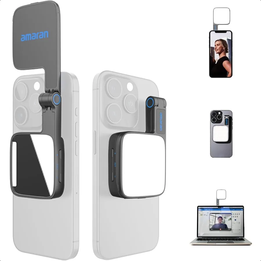 

Amaran Go Magnetic Selfie Phone Light Compatible with MagSafe Qi2 Magnets Dual LED Light Source with Adjustable Mirror Light CC
