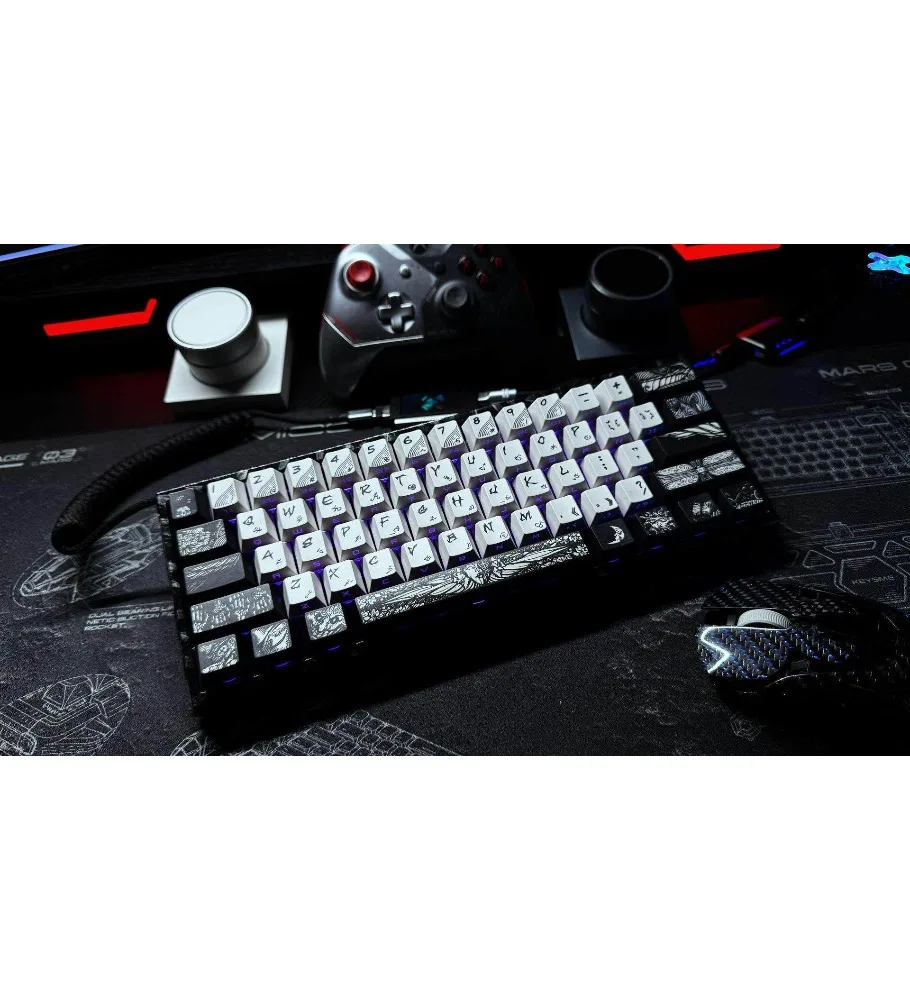 Hood keycap advanced sense PBT hot sublimation original side engraved light transmission high value 68 key mechanical keyboard