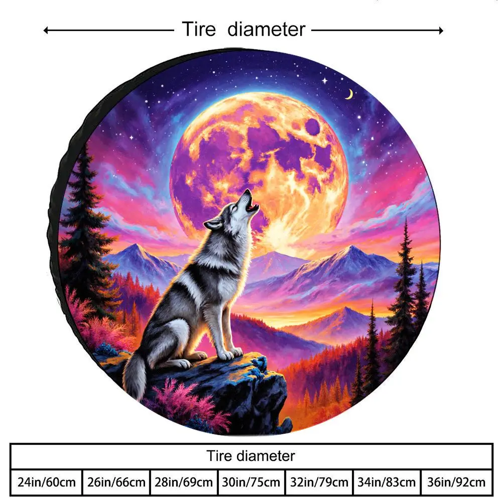 

Чехол для запасного колеса из полиэстера с рисунком «Волк воет на луне» для автодомов, внедорожников и грузовиков