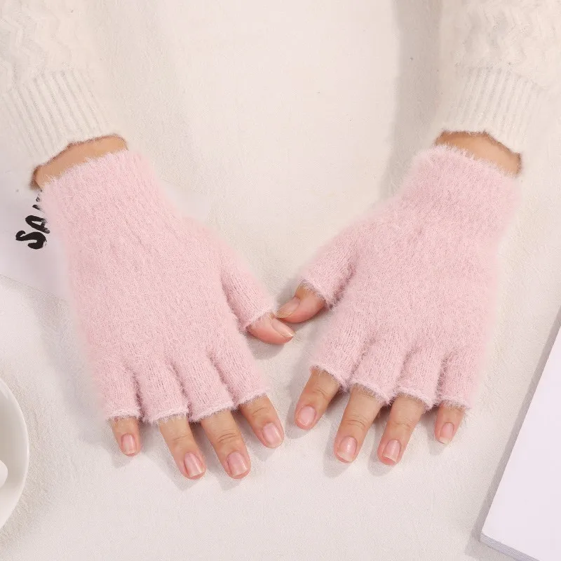 Plush Fingerless Gloves Female Winter Mitten Soft Warm Student Women Flip Gloves Outdoor Write Gloves Thickened Cold Protection