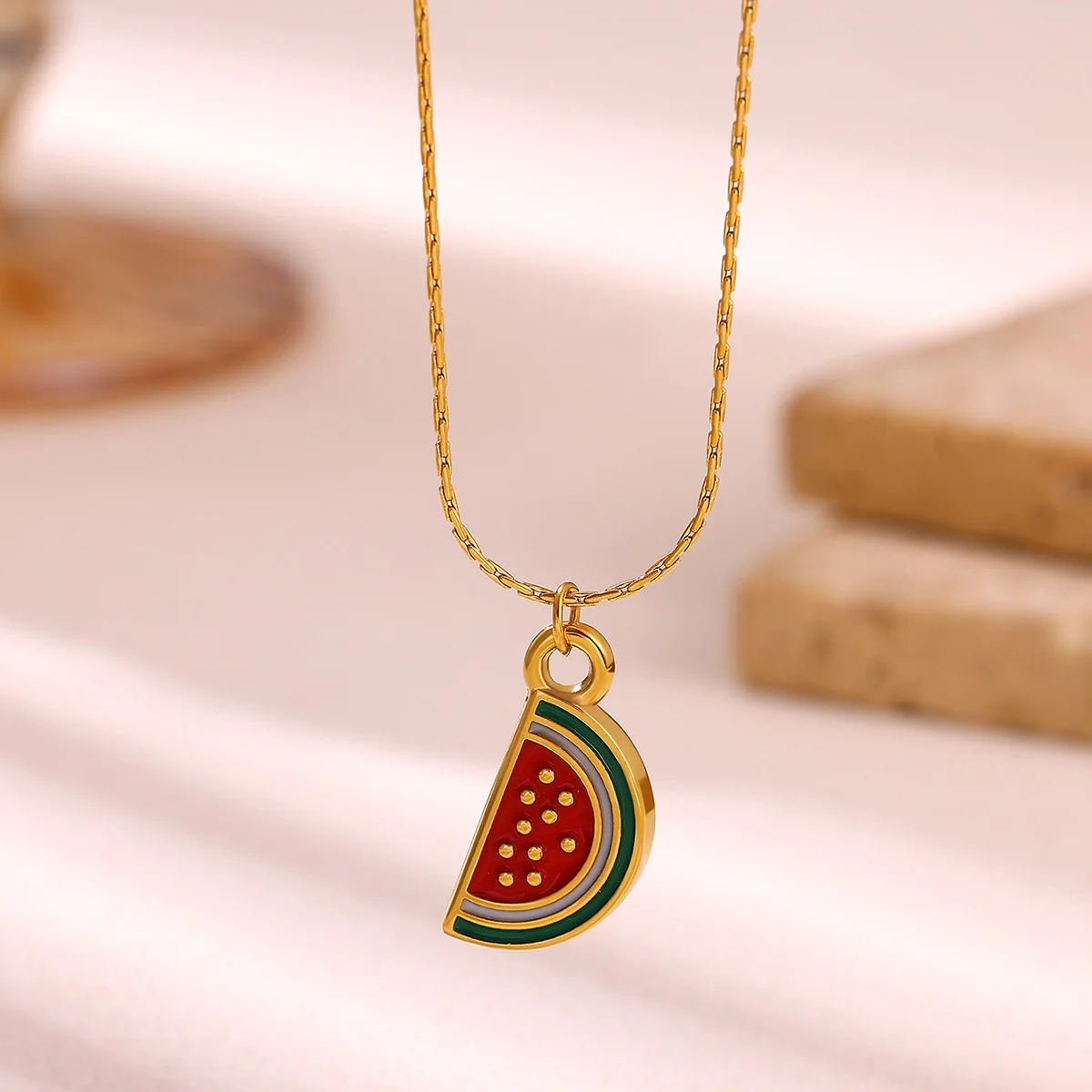 Y2K Süße Frucht-Anhänger-Halsketten für Frauen Edelstahl Niedliche Wassermelonen-Schlüsselbeinkette Modeschmuck Geschenk