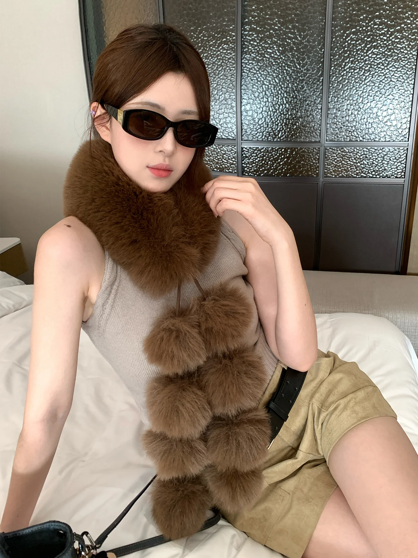 

Утолщенный плюшевый шарф для женщин, зимняя атмосфера, пушистый теплый шарф для шеи, морозостойкий и теплый воротник