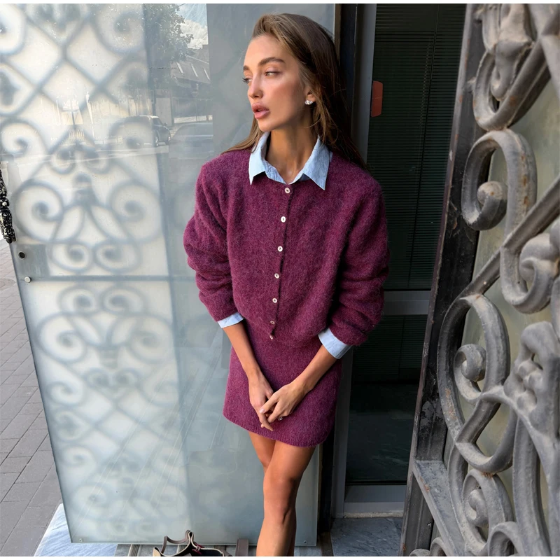 Solid Color Zipper Waist Cinching Casual Set Knitted Top Drawstring Straight Leg Pants 2-piece Sets 2026 Autumn Lady Daily Wear