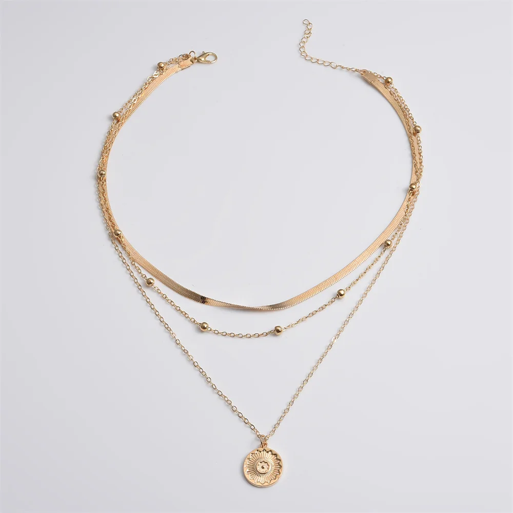 Silberfarbene dreilagige runde Halskette, einfache Schlangenkette, Charm-Kugelkette, Partygeschenk für Damen, exquisiter Schmuck – Detail 4
