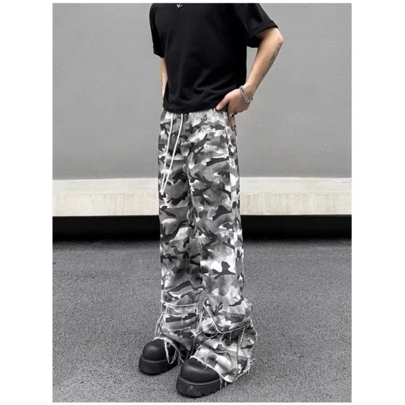 Summer Large Size 300 Pou American Retro Hiphop Camouflage Workwear Casual Pants Men Multiple kets Wide Leg Long Trousers