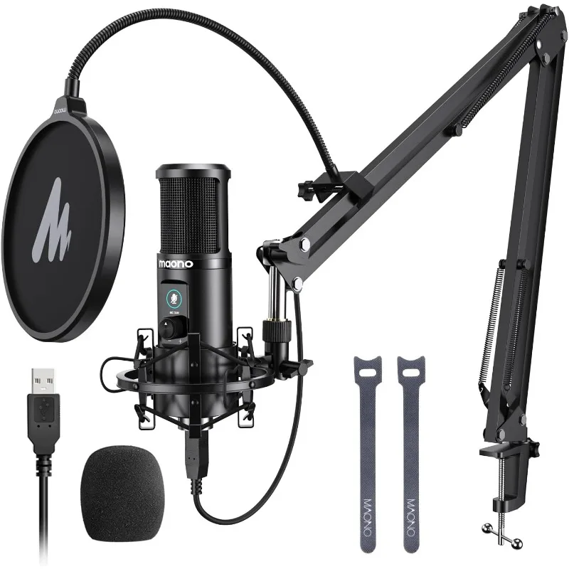 Recording Microphone Kit, Professional Condenser Microphone for PC with One-Button Mute and Microphone Gain Knob