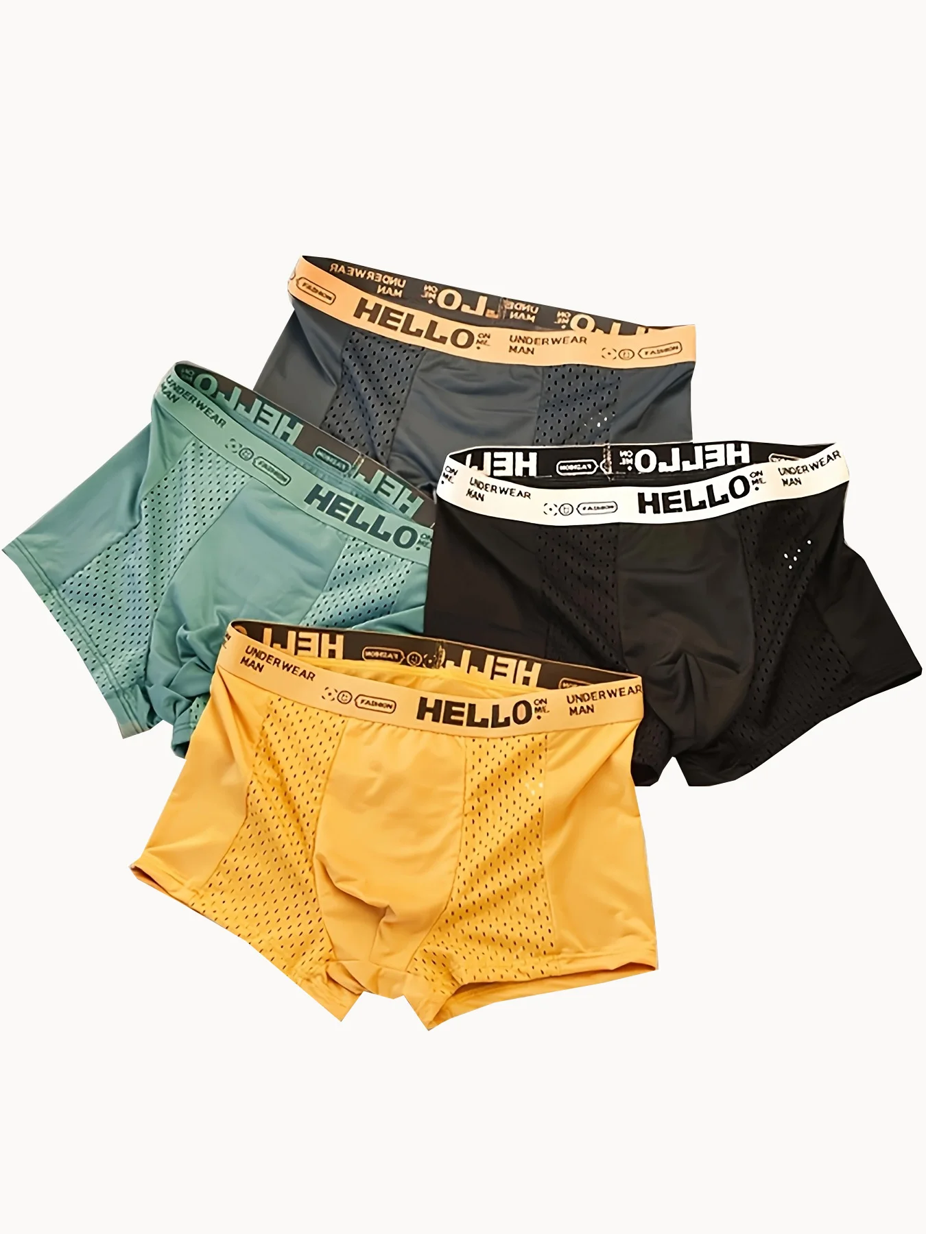 

【 Дышащие и неstuffy 】 4 шт. мужские сетчатые трусы из ледяного шелка с разноцветной комбинацией, удобный пояс со средней талией