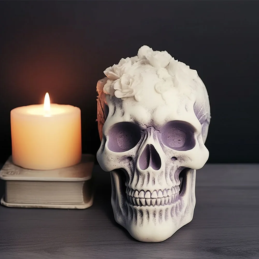 Rose Skull Candle Mold DIY Chocolate Cake Handmade Soap Plaster Resin Gypsum Silicone Mould Halloween Decoration Ornaments 1PC