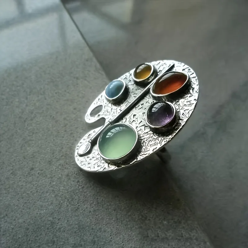 Anello di design di forma irregolare intagliato con tavolozza di colori Vintage, adatto per anello aperto di fidanzamento da donna