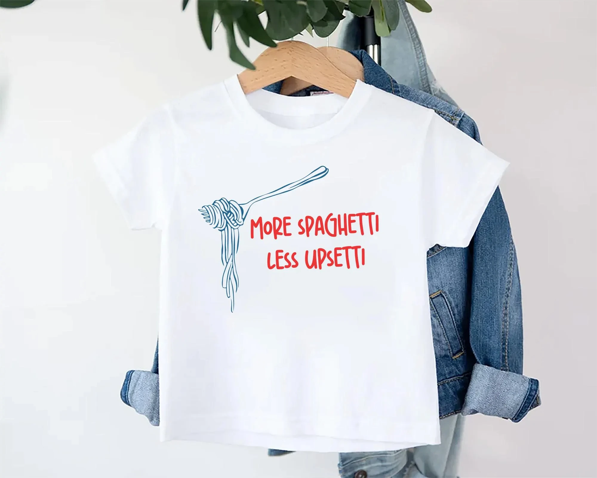 More Spaghetti Less Upsetti Graphic Print Fashion Y2k Kids T-Shirt Tee Summer Girl Boy Baby Shirt Casual Tops Crewneck Clothing