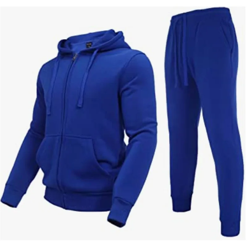 Men\'s Zip-Up Sweatshirt and Jogger Pants Set Air Layer Plus Velvet Tracksuit for Autumn Winter