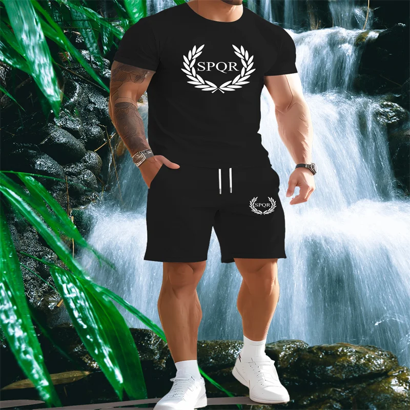 

Новый летний мужской повседневный спортивный костюм, мужские шорты с короткими рукавами, модный комплект из двух предметов, легкий и дышащий.