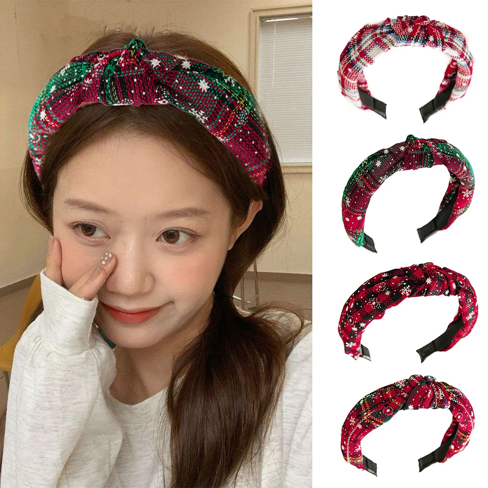 Plaid Striped Knotted Hair Hoop Wide-brimmed Red Xmas Big Knot Hairband Christmas Gift Series Headband DIY Hair Accessories