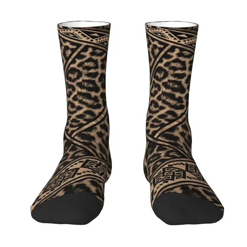

Funny Mens Leopard Fur With Ethnic Ornaments Dress Socks Unisex Warm Breathbale 3D Printed Leopard Skin Crew Socks