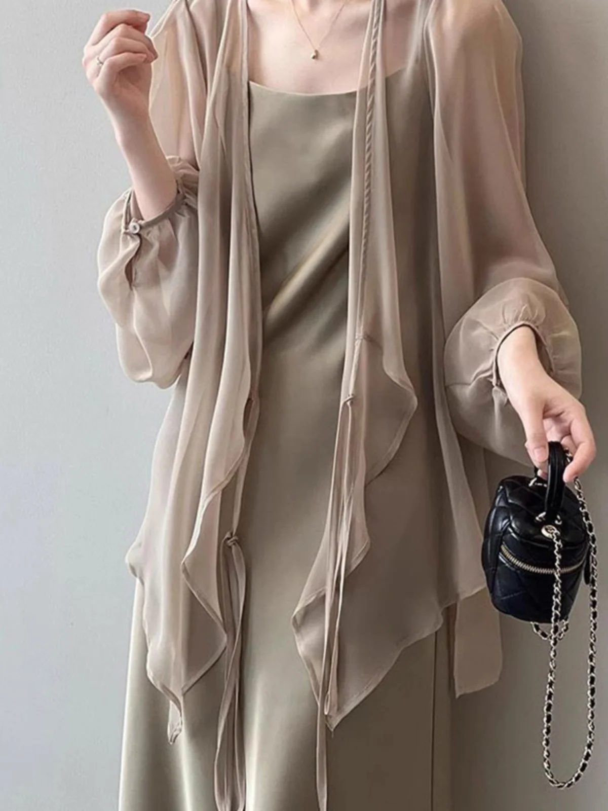 

New Chinese Style Women's Shawl Cardigan Summer Thin Sun Protection Chiffon Top with Strap Dresses Outer Covering Long Sleeve...