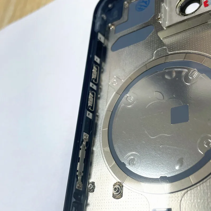 Cubierta Trasera para iPhone 13 13Mini Puerta de Batería Trasera de Vidrio + Marco Central, Bandeja SIM y Tecla Lateral de Repuesto con Logo CE 4