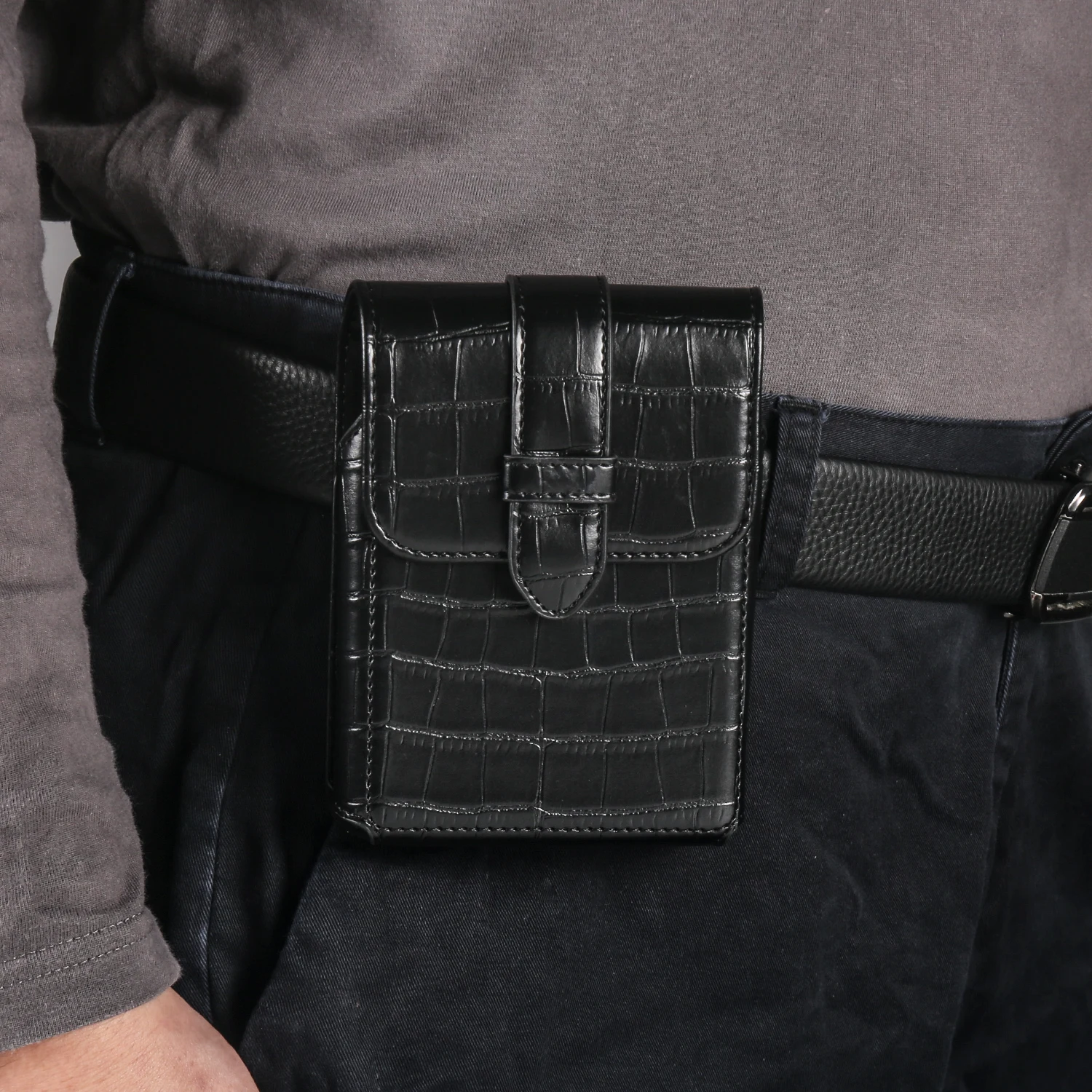 Crocodile Pattern Cell Phone Pouch PU Leather Waist Belt Bag with Belt Loop Holster For iPhone 8 Wide, For Samsung Z Fold 8, view 5