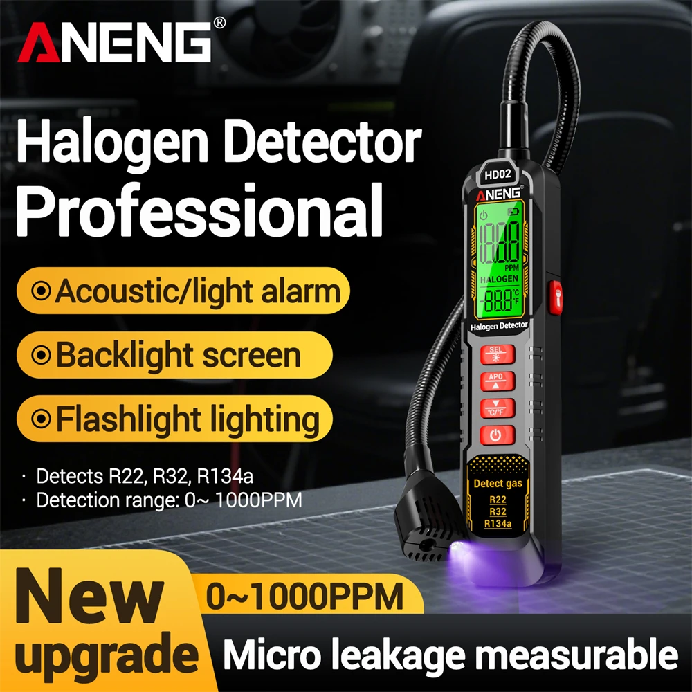 

Digital Halogen Leak Detector ANENG HD02 Professional 0~1000PPM Rechargable Tool Detects R22 R32 R134a Refrigerant Gas Tester