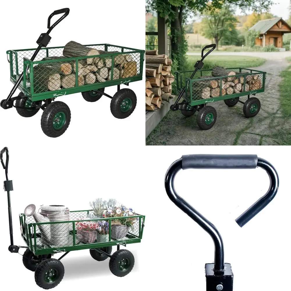 

Folding Steel Mesh Garden Cart with 600 lbs Capacity, Removable Sides, and 4 10-Inch Wheels