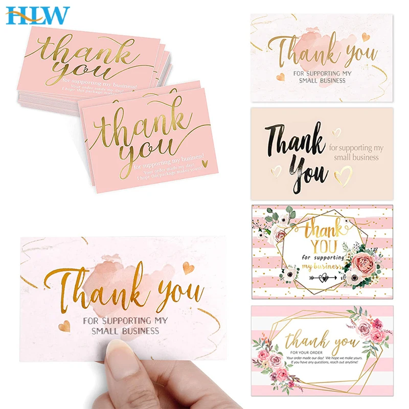 

30pcs/pack Pink Gold Foil Thank You Cards for Supporting Business Package Decoration Business Cards Floral Thank You Gift Cards