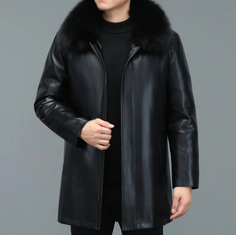 

Пальто из натуральной кожи со съемной пуховой подкладкой Куртка из овчины Куртка из натуральной кожи с меховым воротником Зимняя ветрозащитная и Col