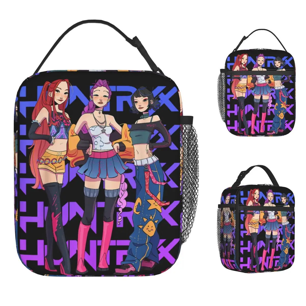 

Huntrix Funny Anime Saja Girls Lunch Bag Kpop Demon Hunters Funny Lunch Box Picnic Tote Food Bags Men Oxford Print Cooler Bag