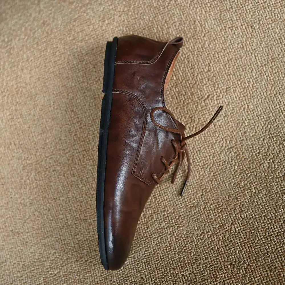 Women's cow leather lace-up flats oxfords round toe retro Genuine Leather high quality soft comfortable four season daily shoes