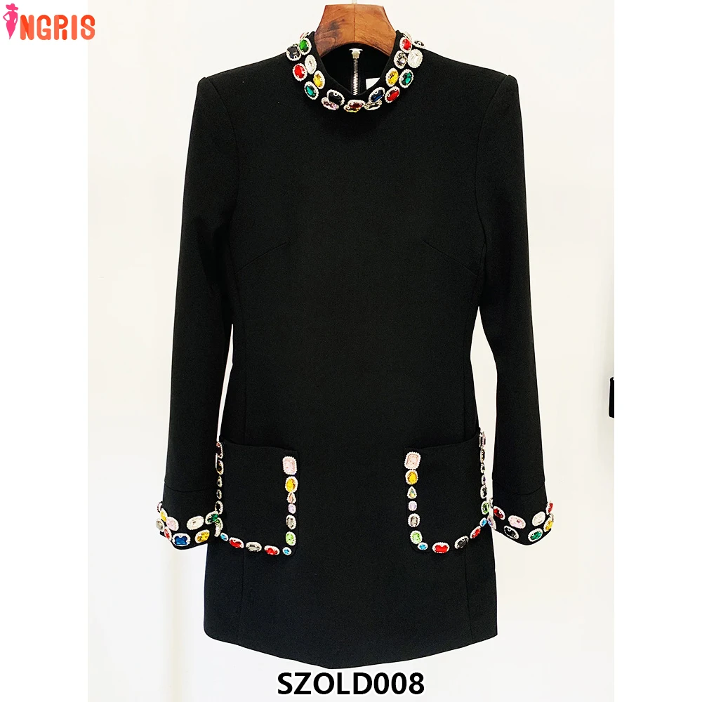 

2025 Spring and Autumn New Long Sleeve Stand Collar Women's Casual Three-Dimensional Mini Dress-SZOLD008