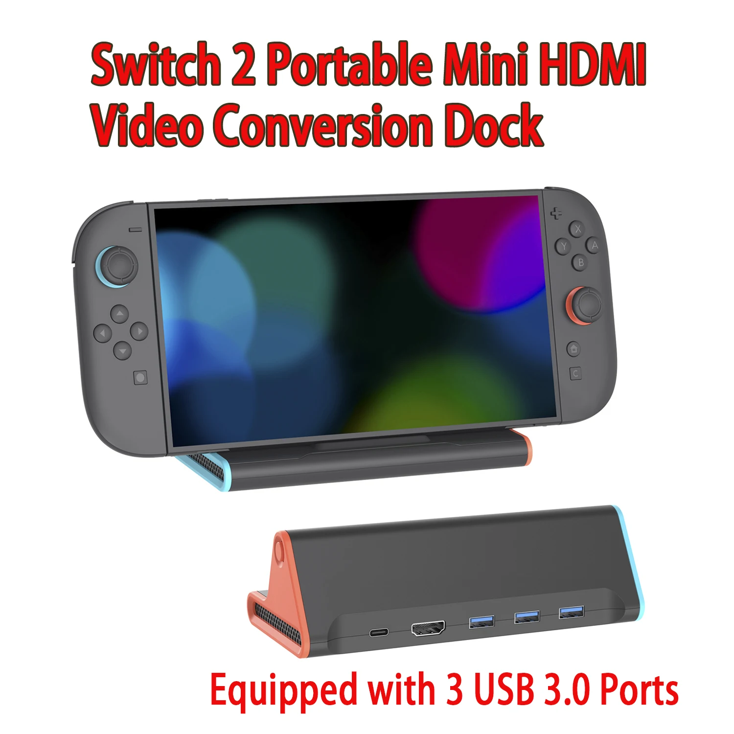 Portable 4K HD HDMI Docking Station for Switch 2  with USB-C Male Connector, 60Hz Transmission & Charging