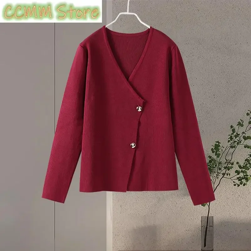 

Solid Black Knitted V Neck Cardigan Women Loose Long Sleeve Single Breasted Sweater Coat Autumn Fashion Elegant Knitwear