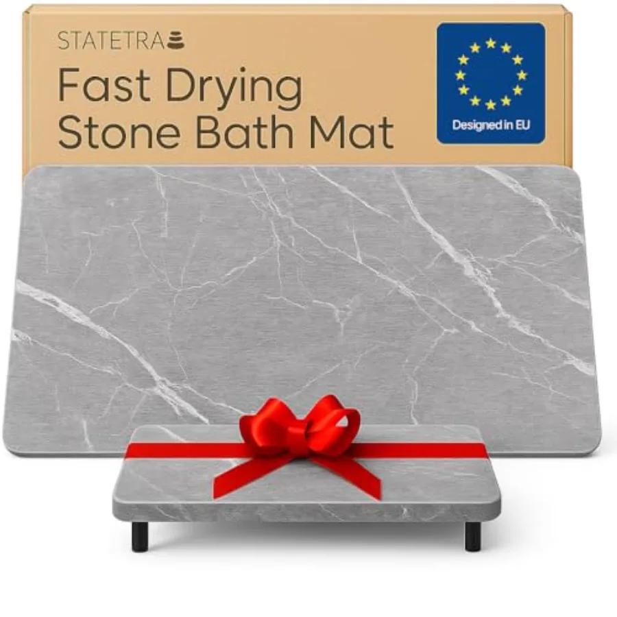 

Stone Bath Mat Quick-Dry Absorbing Diatomaceous Earth Bath Mat 2 Stone Mats - Large and Small Mat for Bathroom Anti-Slip Diatom