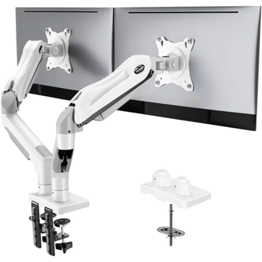 Dual Monitor Stand - Full Adjustable Monitor Desk Mount Swivel Vesa Bracket with C Clamp Grommet Mounting Base for 13 to 32 Inc