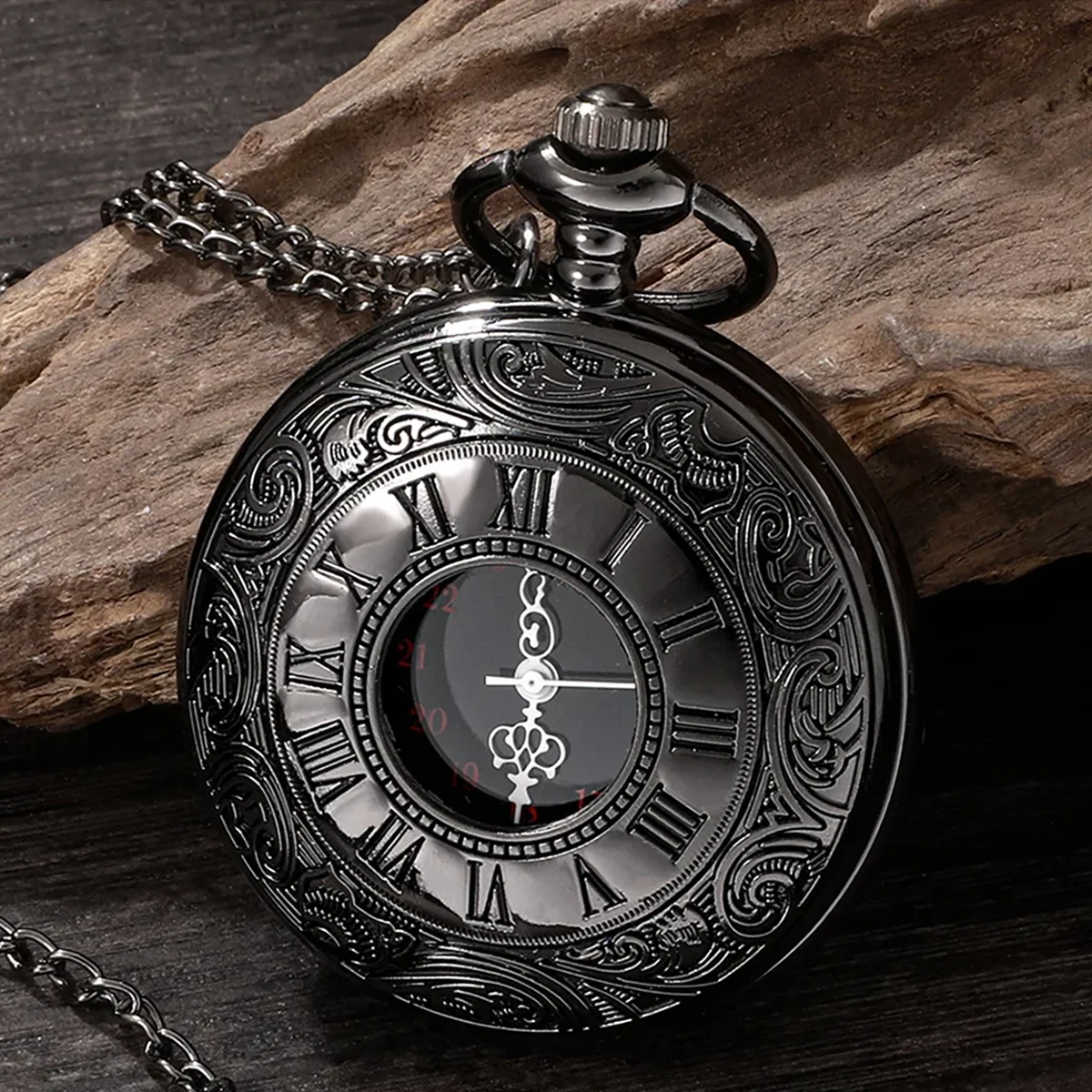 خمر سحر أسود للجنسين الأزياء الرومانية عدد الكوارتز Steampunk ساعة الجيب المرأة رجل قلادة قلادة مع سلسلة هدية