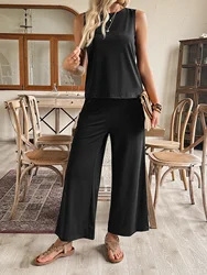 2024 Summer New  Edition High End Style Soild Color Vest Wide Leg Pants Two Piece Set for Women's Fashion and Fashionable Style