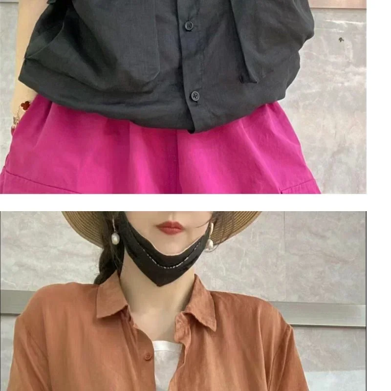 Chemise Ramie en coton pour femmes, mode coréenne, demi-manches, bureau, ample, poches de protection solaire, nouvelle collection été 2025