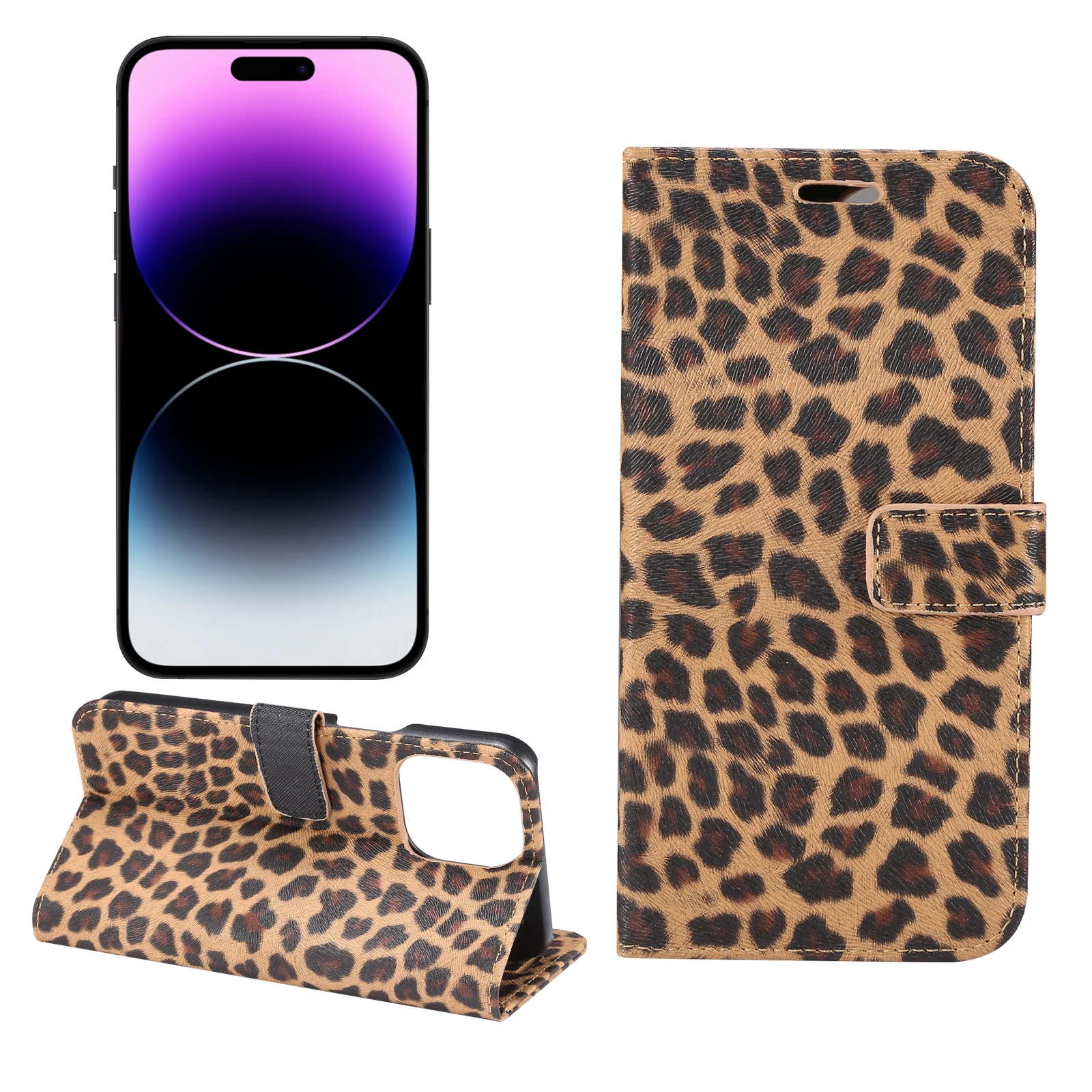 Simple Wallet Design Leopard Pattern Leather Case for iPhone 15 Pro Max 7G 8G XS XR XS Max 11 Pro 12 13 Mini 14 Plus Flip Cover