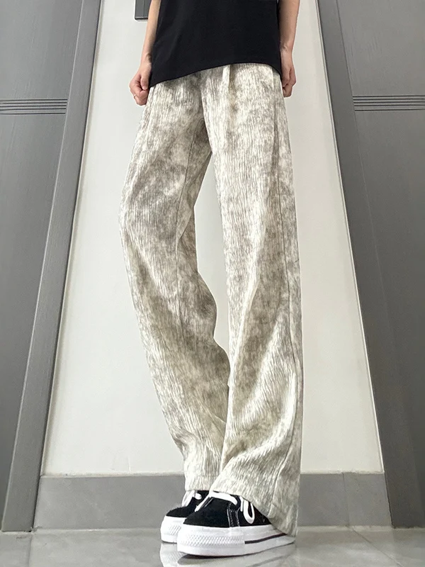 Pantalones sueltos teñidos americanos para hombre, pantalones con textura Lazy Dra de seda helada, pierna recta, sensación fresca y seca, pantalones con aire acondicionado