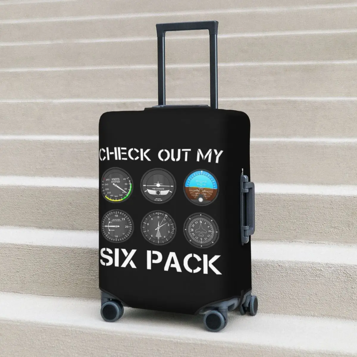 

Funny Pilot Top Airplane Six Pack Flight Instruments Suitcase Cover Protection Elastic Trip Luggage Protector Covers 18-32 Inch