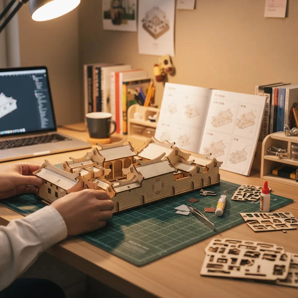 OUZEY ชุดตัวต่อ 3 มิติ บ้านจีนแบบลานภายใน - แบบจำลองสถาปัตยกรรมไม้ซีเหย่หยวน ชุดประกอบคลายเครียดสำหรับผู้ใหญ่และวัยรุ่นอายุ 14 ปีขึ้นไป